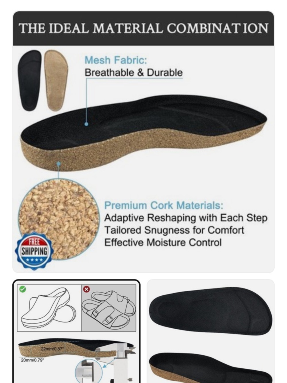 Endoto Cork Footbed for Birkenstock Super Birki Clog, Replacement Kork Insole
